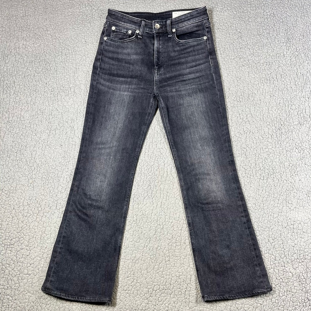 Rag & Bone Nina High Rise Ankle Flare Jeans Gravity Black WDD19F2849CLGR Size 24